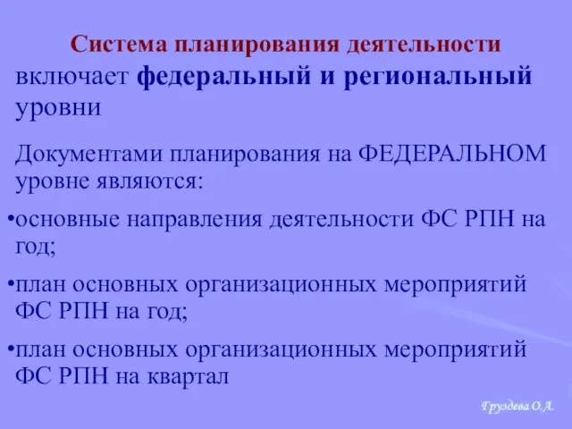 Система планирования деятельности включает федеральный и региональный уровни Документами планирования