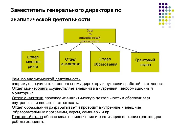 Заместитель генерального директора по аналитической деятельности Зам по аналитической деятельности