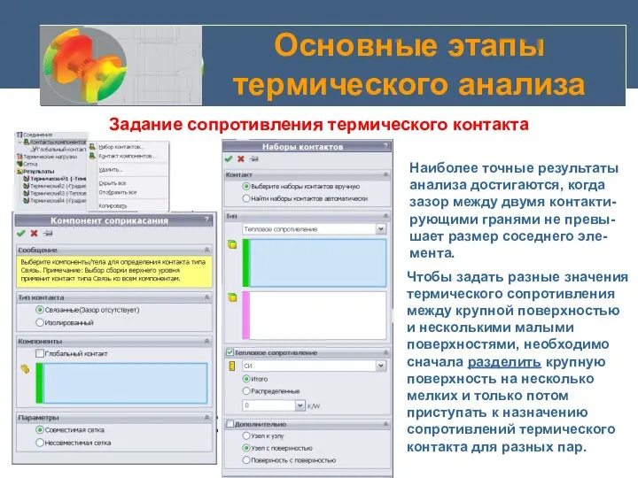 Основные этапы термического анализа Задание сопротивления термического контакта Наиболее точные