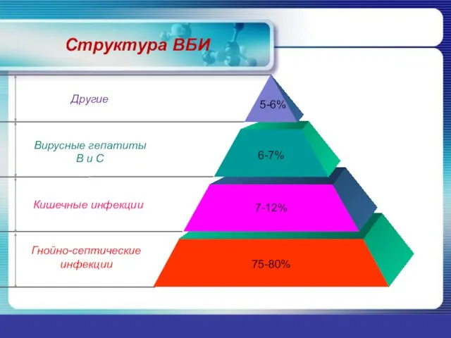 www.themegallery.com по материалам: http://www.who.int/mediacentre/factsheets/fs297/ru/index.html Структура ВБИ Гнойно-септические инфекции Кишечные инфекции