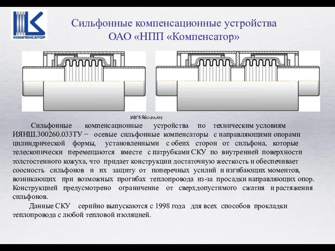 Сильфонные компенсационные устройства по техническим условиям ИЯНШ.300260.033ТУ − осевые сильфонные