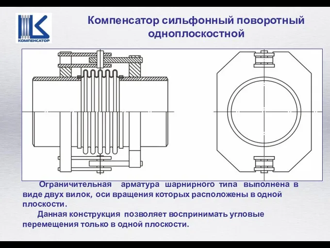 Ограничительная арматура шарнирного типа выполнена в виде двух вилок, оси