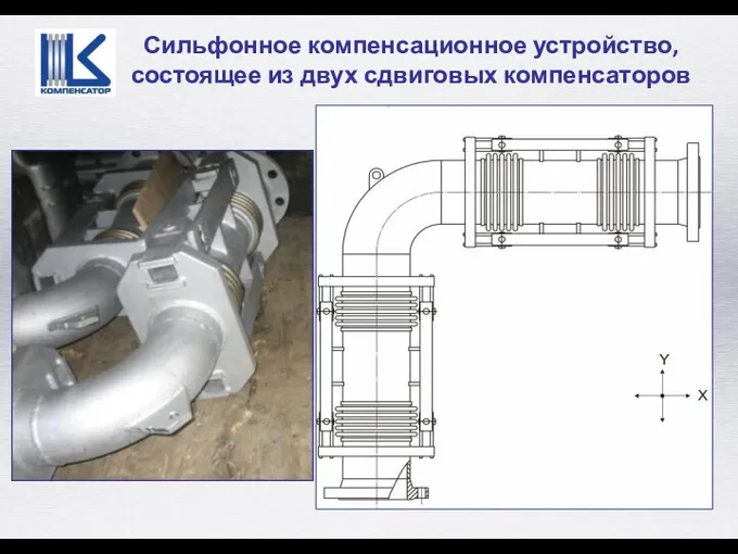 Сильфонное компенсационное устройство, состоящее из двух сдвиговых компенсаторов