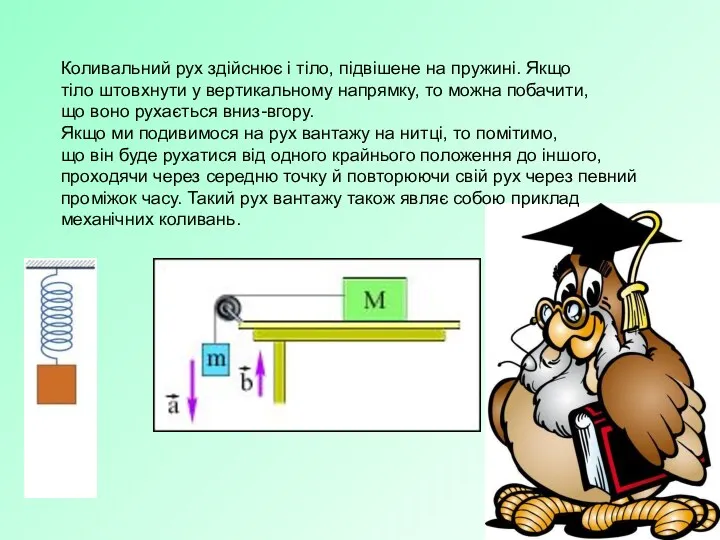 Коливальний рух здійснює і тіло, підвішене на пружині. Якщо тіло