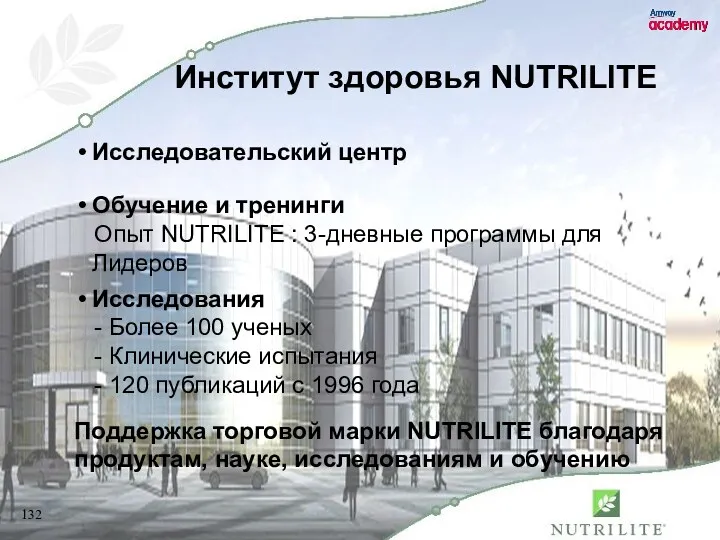 Исследовательский центр Обучение и тренинги Опыт NUTRILITE : 3-дневные программы
