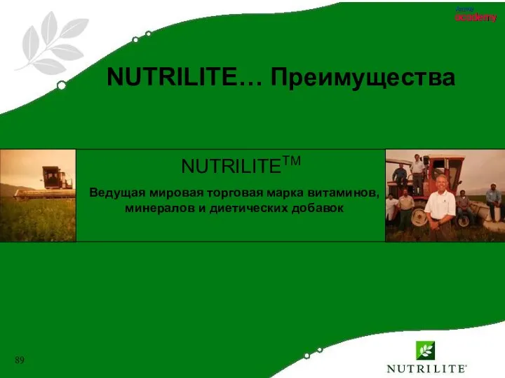 NUTRILITETM Ведущая мировая торговая марка витаминов, минералов и диетических добавок NUTRILITE… Преимущества