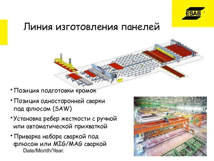 Date/Month/Year. Линия изготовления панелей Позиция подготовки кромок Позиция односторонней сварки