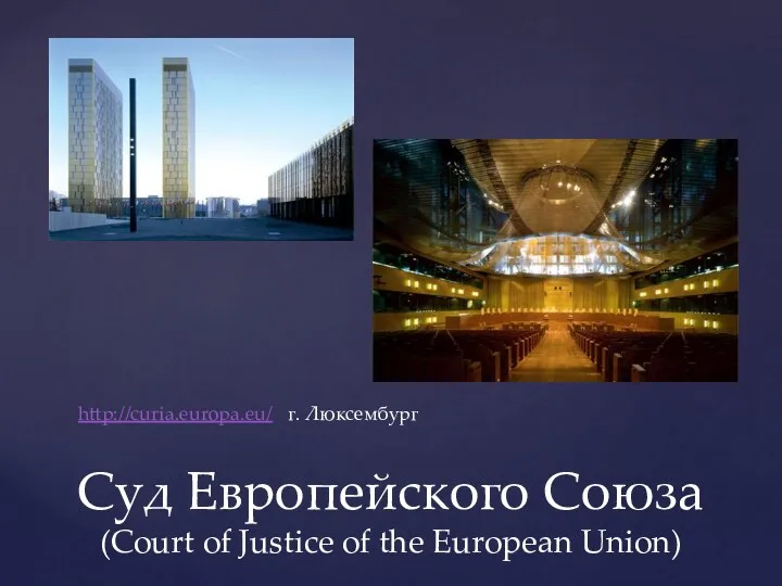 Суд Европейского Союза (Court of Justice of the European Union) http://curia.europa.eu/ г. Люксембург