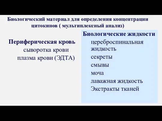 Биологический материал для определения концентрации цитокинов ( мультиплексный анализ) Периферическая