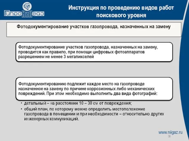 Инструкция по проведению видов работ поискового уровня Фотодокументирование участков газопровода, назначенных на замену