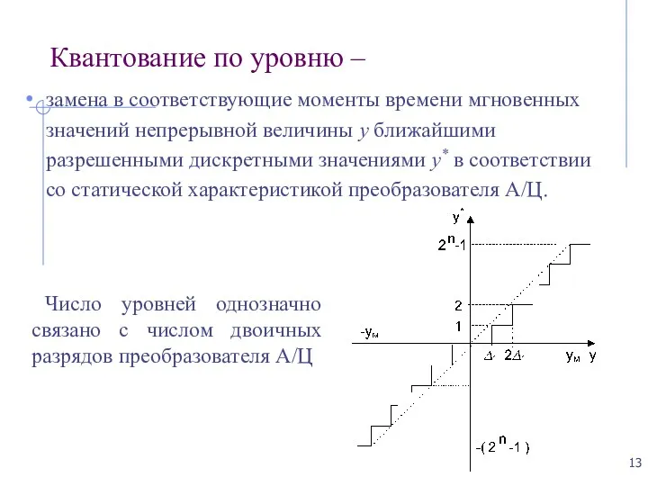 Квантование по уровню – замена в соответствующие моменты времени мгновенных