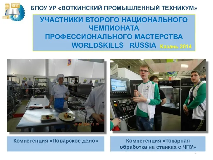 УЧАСТНИКИ ВТОРОГО НАЦИОНАЛЬНОГО ЧЕМПИОНАТА ПРОФЕССИОНАЛЬНОГО МАСТЕРСТВА WORLDSKILLS RUSSIA Казань 2014