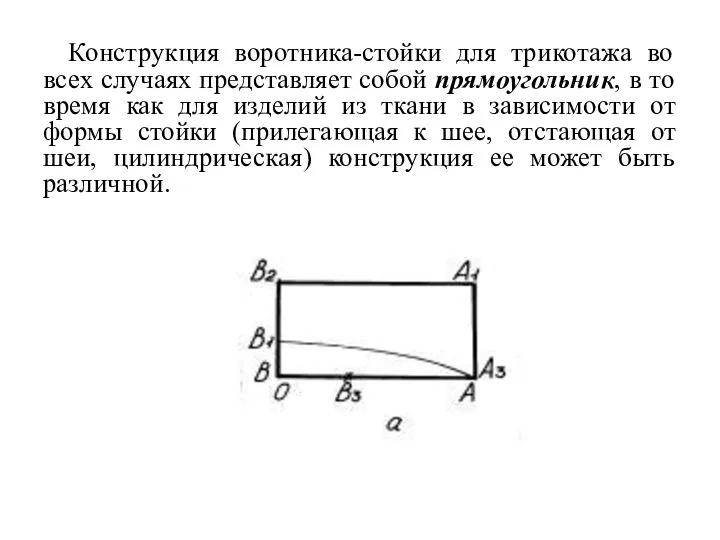 Конструкция воротника-стойки для трикотажа во всех случаях представляет собой прямоугольник,