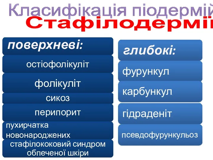 Класифікація піодермій Стафілодермії