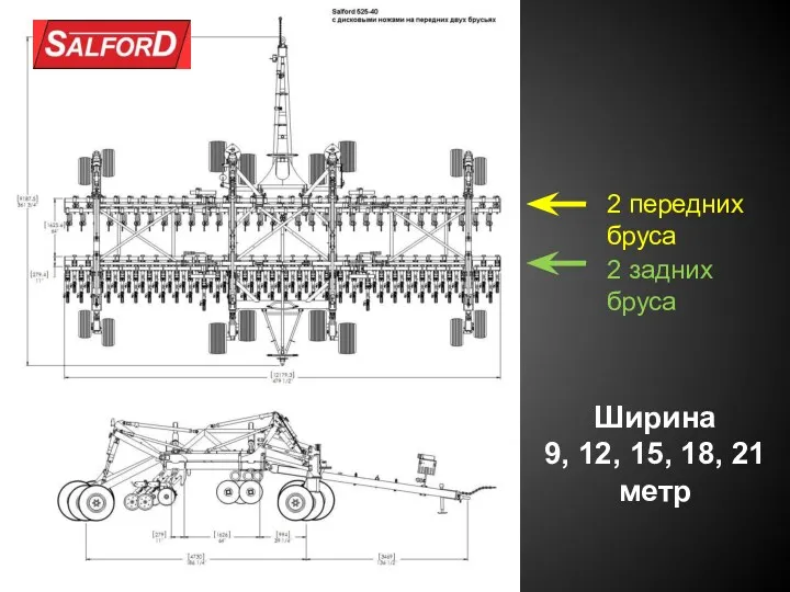 2 передних бруса 2 задних бруса Ширина 9, 12, 15, 18, 21 метр