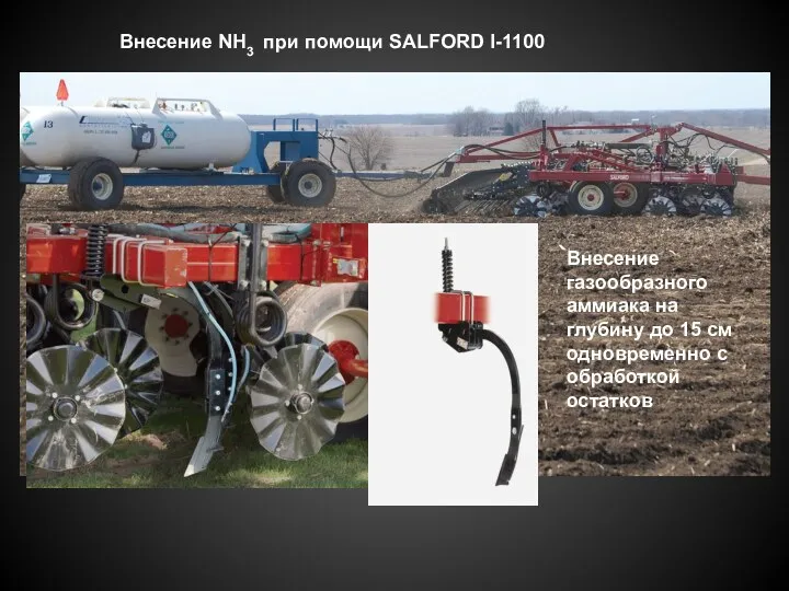 Внесение NH3 при помощи SALFORD I-1100 Внесение газообразного аммиака на