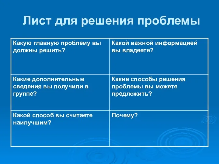 Лист для решения проблемы