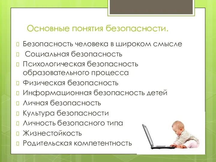 Основные понятия безопасности. Безопасность человека в широком смысле Социальная безопасность