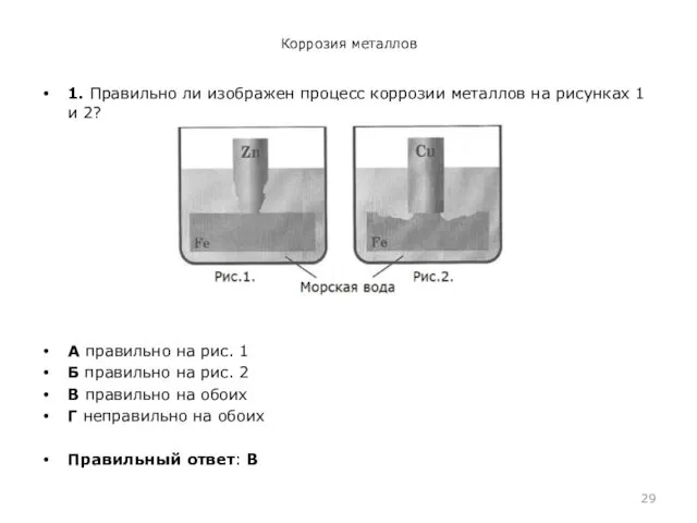 Коррозия металлов 1. Правильно ли изображен процесс коррозии металлов на