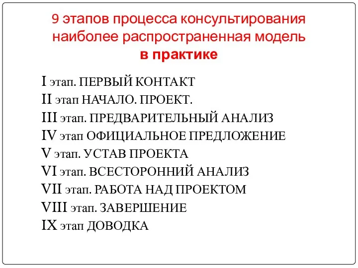 9 этапов процесса консультирования наиболее распространенная модель в практике I