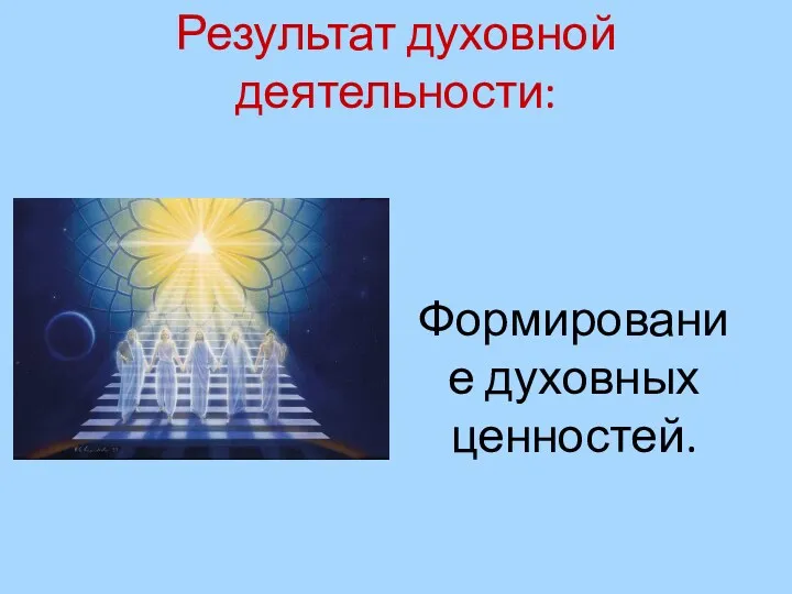 Результат духовной деятельности: Формирование духовных ценностей.