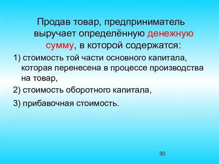 Продав товар, предприниматель выручает определённую денежную сумму, в которой содержатся: