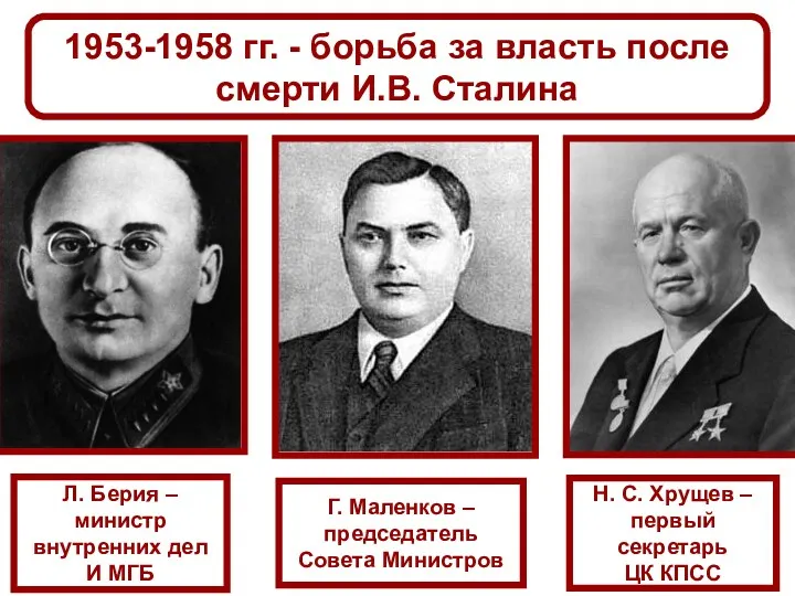 1953-1958 гг. - борьба за власть после смерти И.В. Сталина