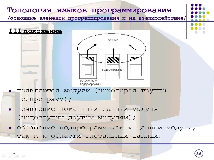 Топология языков программирования /основные элементы программирования и их взаимодействие/ III