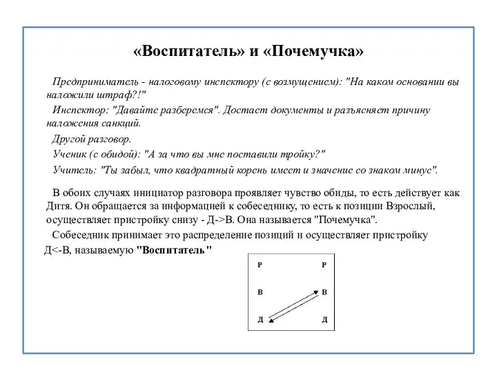 «Воспитатель» и «Почемучка» Предприниматель - налоговому инспектору (с возмущением): "На