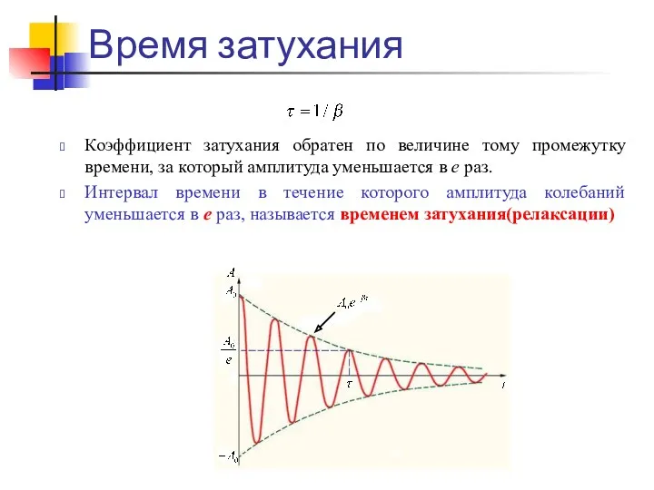 Время затухания Коэффициент затухания обратен по величине тому промежутку времени,