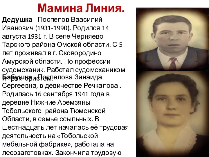 Мамина Линия. Дедушка - Поспелов Ваасилий Иванович (1931-1990). Родился 14