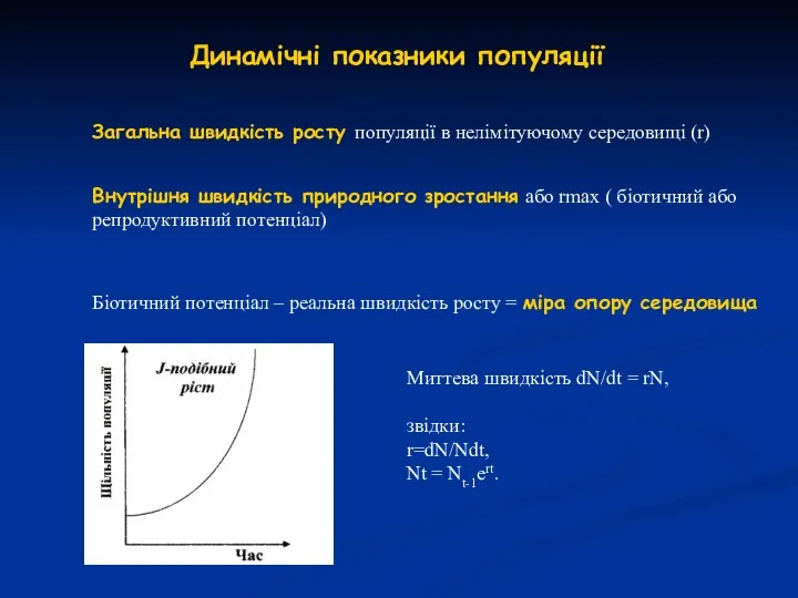 Динамічні показники популяції Загальна швидкість росту популяції в нелімітуючому середовищі