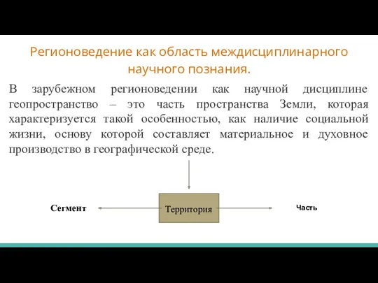 В зарубежном регионоведении как научной дисциплине геопространство – это часть