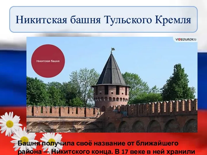 Никитская башня Тульского Кремля Башня получила своё название от ближайшего