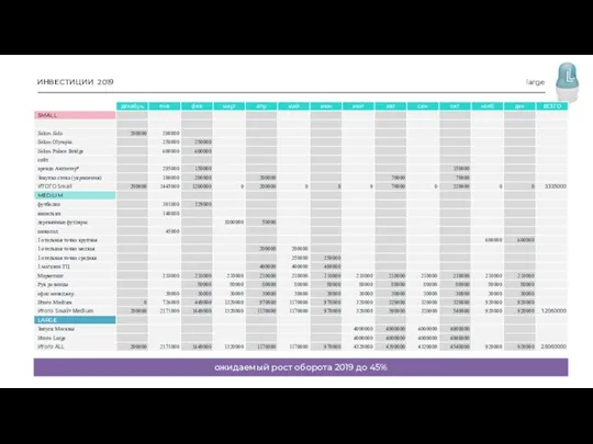 ИНВЕСТИЦИИ 2019 large ожидаемый рост оборота 2019 до 45%