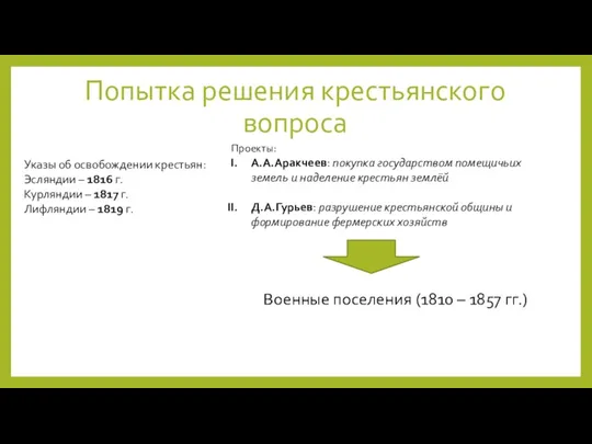 Попытка решения крестьянского вопроса Указы об освобождении крестьян: Эсляндии –