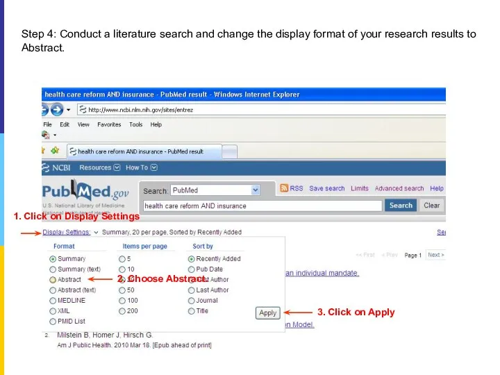 Step 4: Conduct a literature search and change the display format of your