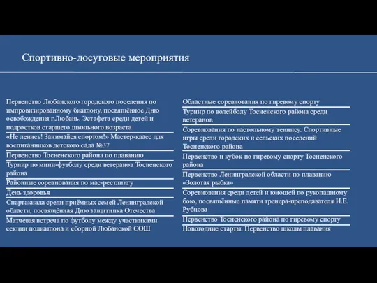 Спортивно-досуговые мероприятия Первенство Любанского городского поселения по импровизированному биатлону, посвящённое