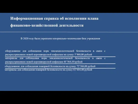 Информационная справка об исполнении плана финансово-хозяйственной деятельности В 2020 году