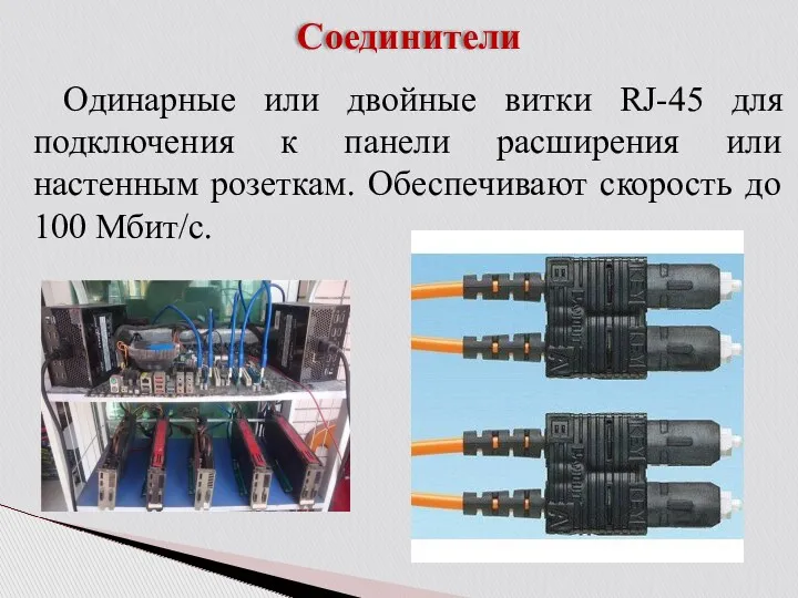 Соединители Одинарные или двойные витки RJ-45 для подключения к панели