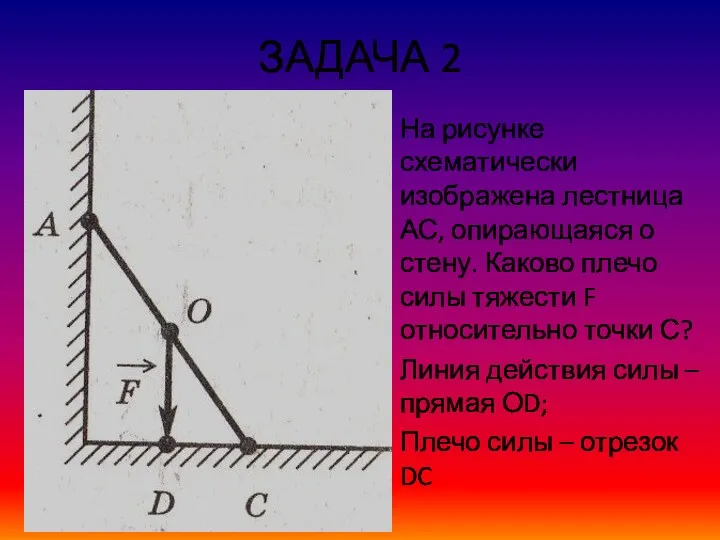 ЗАДАЧА 2 На рисунке схематически изображена лестница АС, опирающаяся о
