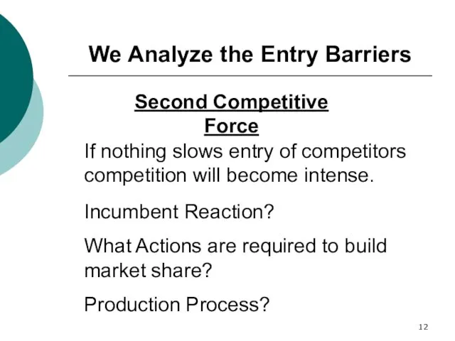 Second Competitive Force We Analyze the Entry Barriers If nothing slows entry of