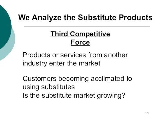 We Analyze the Substitute Products Third Competitive Force Products or services from another