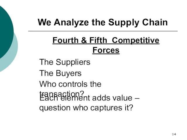 We Analyze the Supply Chain Fourth & Fifth Competitive Forces Who controls the