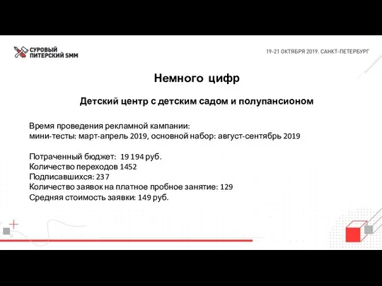 Немного цифр Детский центр с детским садом и полупансионом Время