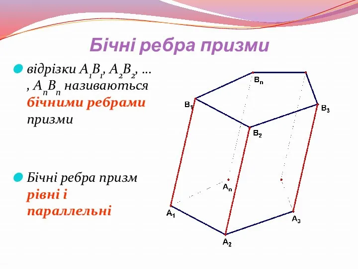 Бічні ребра призми відрізки A1B1, A2B2, … , AnBn називаються