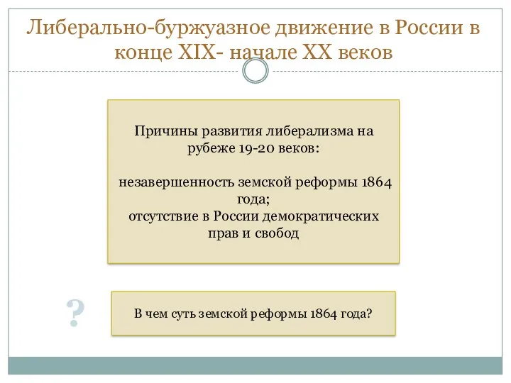 Либерально-буржуазное движение в России в конце XIX- начале XX веков