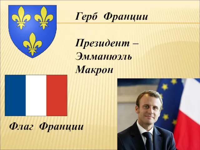 Герб Франции Президент – Эмманюэль Макрон Флаг Франции