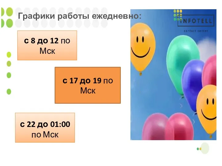 Графики работы ежедневно: с 8 до 12 по Мск с