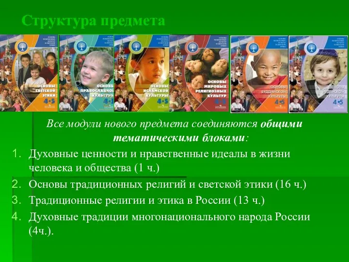 Структура предмета Все модули нового предмета соединяются общими тематическими блоками: